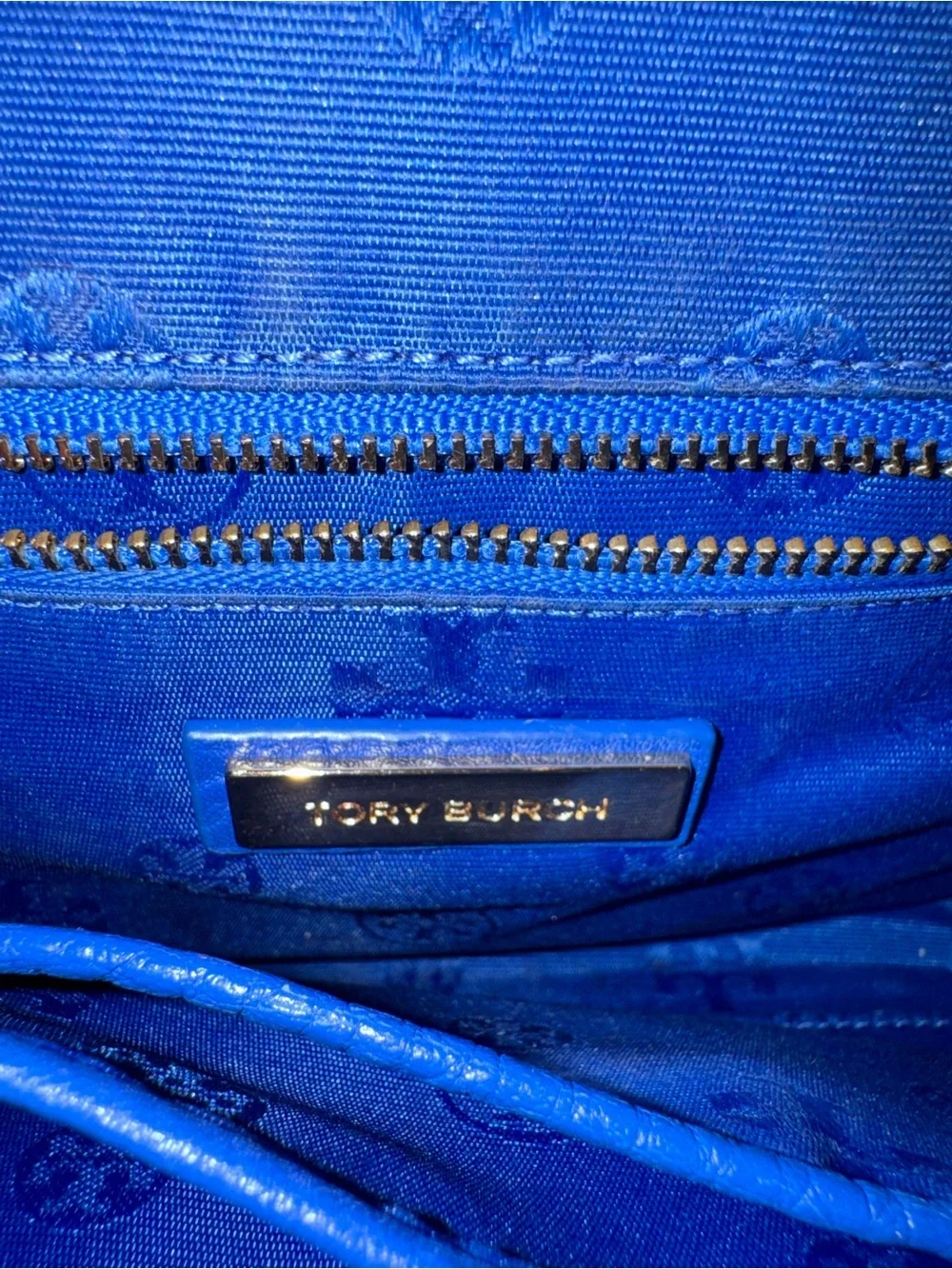 Tory Burch Britten blue purse - royal cobalt blue crossbody with gold accents